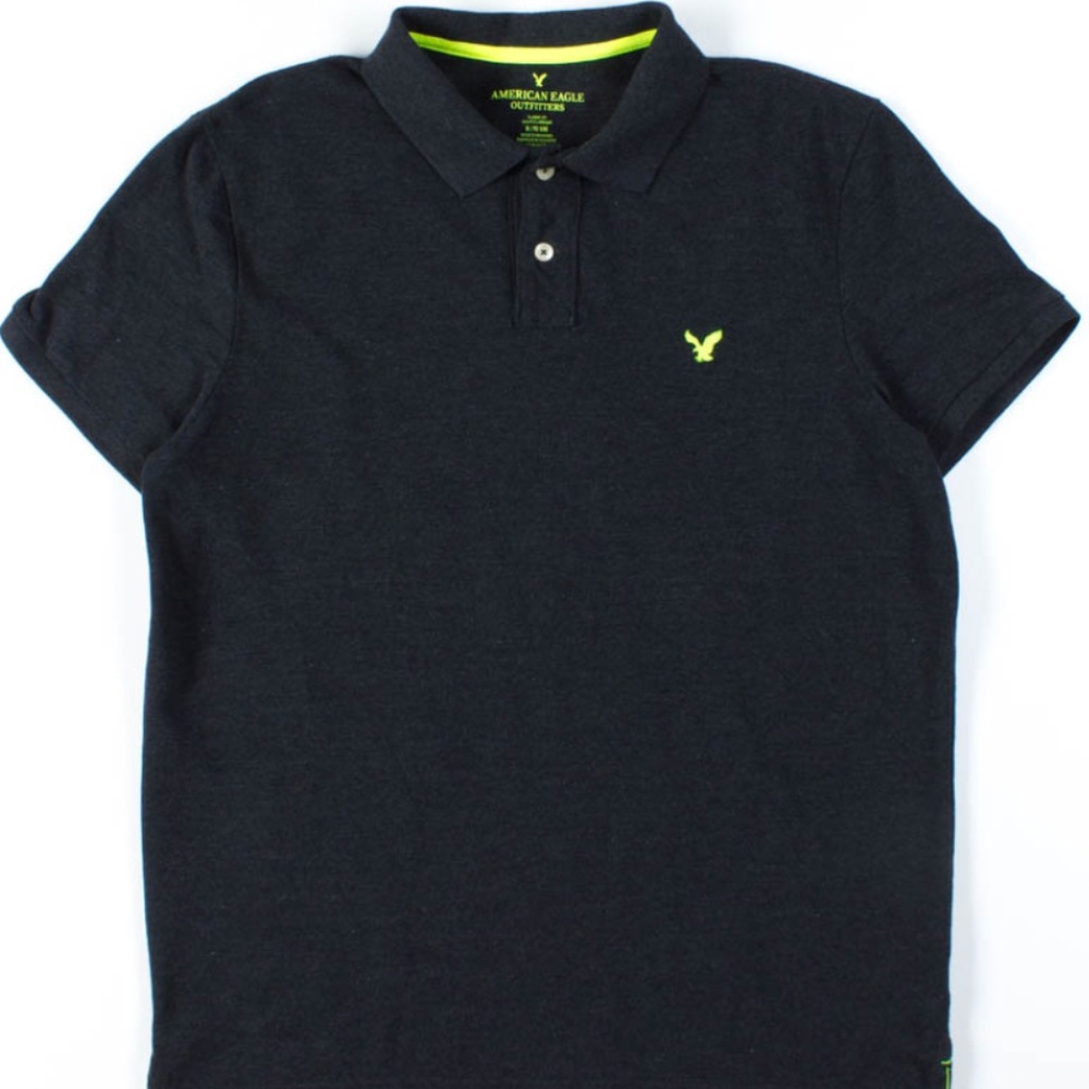 Men’s American Eagle Dark Grey  Charcoal Neon Polo Shirt Size Small